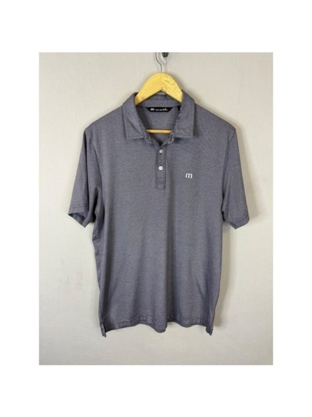 TravisMathew Mens Large Purple Grey Micro Stripe Short Sleeve Golf Polo Shirt